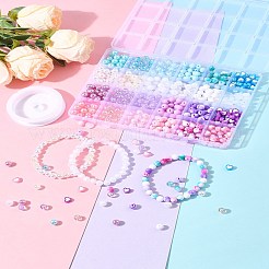 DIY ラウンドビーズブレスレット作成キット  弾性クリスタル糸を含む  アクリル＆ABSプラスチックビーズ  ミックスカラー  0.5mm&nbsp;DIY-FS0008-80