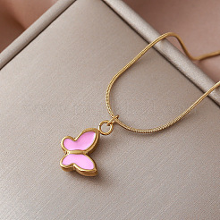 Vintage 304 Stainless Steel Enamel Butterfly Pendant Necklaces for Women&nbsp;YX3254