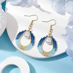 Teardrop ABS Plastic Imitation Pearl & Glass Seed Beads Dangle Earrings&nbsp;EJEW-MZ00164