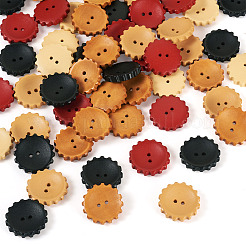 60Pcs 5 Styles Spray Painted Natural Wood Buttons&nbsp;WOOD-TA0002-91