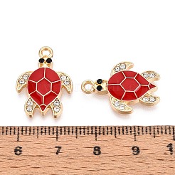 合金ラインストーンとエナメルペンダント  カメ  ゴールドカラー  ファイヤーブリック  21x15x2.2mm  穴：1.6mm&nbsp;PALLOY-T092-40G-03