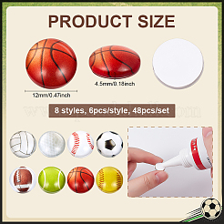 48Pcs 8 Styles Sports Ball Theme Glass Cabochons&nbsp;GLAA-PH0004-18