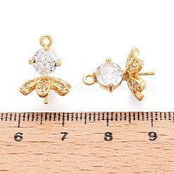真鍮マイクロパヴェキュービックジルコニアヒートンキャップ  片穴パーツ用  花  18KGP本金メッキ  16x11x12mm  穴：1.4mm&nbsp;KK-N263-71G