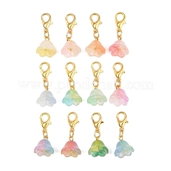 透明なガラスの花のペンダント装飾  亜鉛合金カニカン付き  ミックスカラー  25.5mm  12個/セット&nbsp;HJEW-JM04146