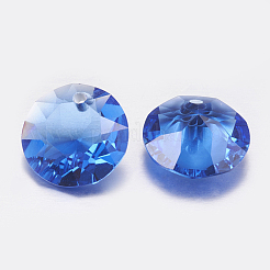 カット加工ガラスラインストーンチャーム  模造オーストリアのクリスタル  フラットラウンド  サファイア  12x6mm  穴：1.5mm&nbsp;RGLA-F051-12mm-206