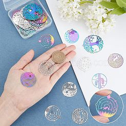 48Pcs 12 Style 201 Stainless Steel Filigree Pendants&nbsp;STAS-UN0023-50