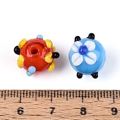 手作りランプワークビーズ  花の丸  ミックスカラー  11~16mm  穴：1.2~2mm&nbsp;LAMP-ZX003-14
