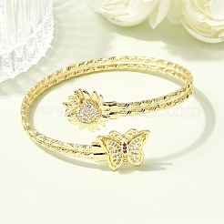 Brass Micro Pave Cubic Zirconia Cuff Bangles for Women&nbsp;BJEW-F526-06G