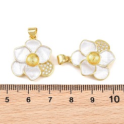 真鍮製マイクロクリアキュービックジルコニアペグベイルピンペンダント  花のチャーム  エナメル  片穴パーツ用  ラックめっき  長持ちメッキ  鉛フリー＆カドミウムフリー  ゴールドカラー  23.5x20.5x4mm  穴：4.5x3.5mm  トレイ：7mm  ピン：0.9mm&nbsp;KK-CBA6A75-52C-G