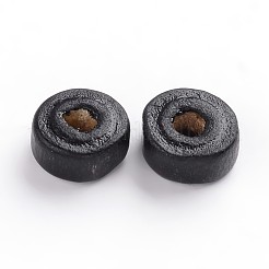 天然メープルウッドビーズ  無鉛の  フラットラウンド  染め  ブラック  6x3mm  穴：2mm  約14772個/1000g&nbsp;WOOD-S610-10-LF