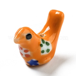 手作りプリント陶器ビーズ  手描きの陶器ビーズ  ピジョン  オレンジ  12.5~13x17~19x7~8.5mm  穴：1.5mm&nbsp;PORC-F005-04G