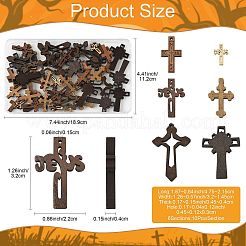 60個 6スタイルの宗教用木製ペンダント  クロス  ミックスカラー  21.5~47.5x14.5~32x4~4.5mm  穴：1.2~4.5mm  10個/スタイル&nbsp;WOOD-FS0002-51