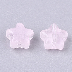 透明なスプレー塗装ガラスビーズ  スター  模造ゼリー  ピンク  8x8x4mm  穴：0.8~1mm&nbsp;X1-GLAA-N035-01-A02