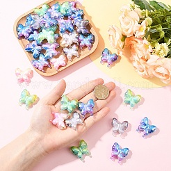 10 個の UV メッキレインボー虹色アクリルビーズ  グラデーションビーズ  蝶  ミックスカラー  30x29x10mm  穴：2mm&nbsp;OACR-YW0003-68