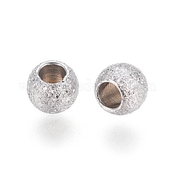 変色しない304ステンレススチールのテクスチャスペーサービーズ  ラウンド  ステンレス鋼色  3x2mm  穴：1.5mm&nbsp;X-STAS-P108-04P-A