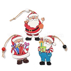 9個 3スタイル クリスマス木製ペンダントデコレーションセット  クリスマスツリーの飾りを吊るすための黄麻布ロープ  サンタクロース  160~165mm  3個/スタイル&nbsp;WOOD-U004-01A