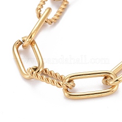 304ステンレススチールペーパークリップチェーンブレスレット  留め金付き  テクスチャ  ゴールドカラー  7-1/2インチ（19cm）&nbsp;X-BJEW-F412-03G