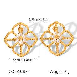 女性用304ステンレススチールスタッドピアス  花  模造パールと  ゴールドカラー  38.3x34.5mm&nbsp;WG18C3B-01