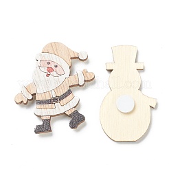 クリスマステーマの木製ペンダントデコレーション  粘着ドット付き  サンタクロースと雪だるま  カラフル  41~45x26~38x4mm  12個/箱&nbsp;HJEW-P010-07