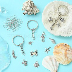 DIYの海をテーマにしたキーホルダー作成キット  鉄製スプリットキーリングを含む  貝殻と魚と人魚のペンダント  丸カン  アンティークシルバー  160個/袋&nbsp;DIY-CJ0002-26