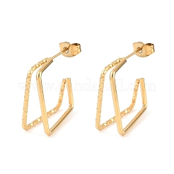304 Stainless Steel Two-layer Square Stud Earrings&nbsp;EJEW-D339-02G