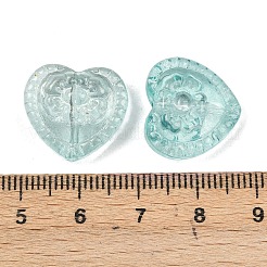 ガラスビーズ  花柄ビーズ付きハート  グリッターパウダー付き  淡いターコイズ  16x17.5x7.5mm  穴：1.2mm&nbsp;GLAA-G126-01B