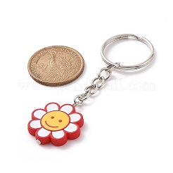 お花のアクリルペンダントキーホルダー  鉄のパーツと  キーバッグカーペンダントデコレーション用  笑顔の模様  8.3cm  ペンダント：29.5x25x4.5mm&nbsp;KEYC-JKC00428-02
