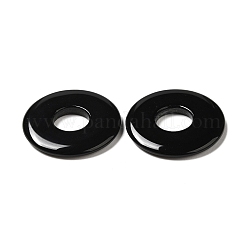天然ブラックオニキス（染色＆加熱）ペンダント  ドーナツ/円盤チャーム  22.5x3mm  穴：8.5mm&nbsp;G-M415-06B