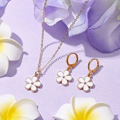 フラワー合金エナメルフレンチフックピアス＆ペンダントネックレスセット  女性のための真鍮のアクセサリー  ゴールドカラー  ピアス：28.5x13mm  ネックレス：395ミリメートル&nbsp;SJEW-JS01298