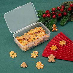 48個の樹脂カボション  模造食品ビスケット  クリスマスツリーとジンジャーブレッドマンと葉っぱと星  ミックスカラー  23~31x21~26x4~6mm  8スタイル  6個/スタイル&nbsp;CRES-LS0001-10