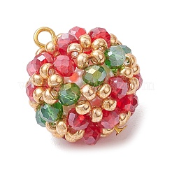 Christmas Electroplate Glass & Round Rocailles & Glass Pearl Beaded Pendants&nbsp;PALLOY-MZ00878