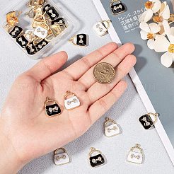 黄金は、合金チャームメッキ  エナメルとクリスタルラインストーン付き  ちょう結びのハンドバッグ  ブラック  23.5x18x6mm  穴：1.8mm  30個/箱&nbsp;ENAM-NB0001-08G