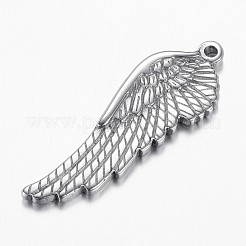 変色しにくい304ステンレススチールペンダント  ウイング  ステンレス鋼色  38.5x13x3mm  穴：1.8mm&nbsp;STAS-E136-06