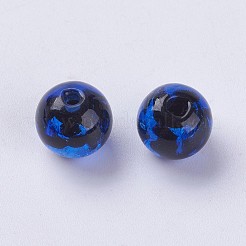 手作り銀箔ランプワークビーズ  ラウンド  ブルー  9.5~10mm  穴：1.5~2mm&nbsp;LAMP-J089-Q07