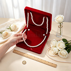 ベルベットパールネックレスパッケージボックス  正方形  暗赤色  19x19x3.85cm&nbsp;CON-WH0086-264B