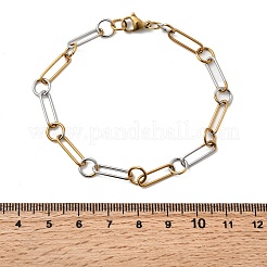 女性用304ステンレススチールオーバルリンクチェーンブレスレット  ゴールデン·ステンレス鋼色  7-1/4インチ（18.5cm）  リンク：6.7x1mm / 14x4.5x1mm&nbsp;BJEW-D377-01B