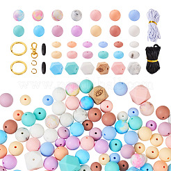 DIY キーホルダー リストレット作成キット  合金分割キーリングとクラスプを含む  プラスチック離脱クラスプ  六角＆丸＆そろばん シリコン＆ウッドビーズ  ミックスカラー&nbsp;DIY-TA0004-39