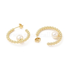 Abs イミテーション パール ビーズ リング スタッド イヤリング  女性用真鍮ハーフフープピアス  ゴールドカラー  26.5x27x8mm  ピン：0.8mm&nbsp;EJEW-E275-02G