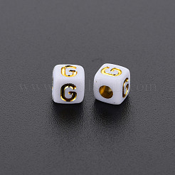 不透明な白いアクリルビーズ  ライン入り  文字でキューブ  文字.g  4.5mm  穴：2mm  約5000個/500g&nbsp;MACR-Q242-010G