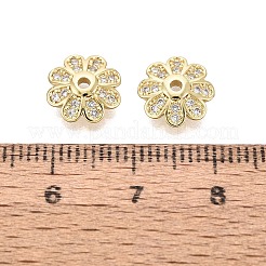 真鍮製マイクロパヴェクリアキュービックジルコニアビーズキャップ  花  18KGP本金メッキ  10x3mm  穴：1.4~1.5mm&nbsp;KK-Q071-14G-02