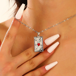 Brass Red Enamel Love Tarot Card Pendant Necklaces&nbsp;WH-WGEA1FC-01