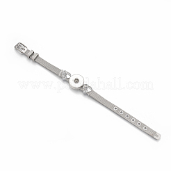 合金ラインストーンスナップコードブレスレット作り  スナップボタン付き  ハート  プラチナ  8-7/8インチ（22.5cm）  8mm  スナップボタンを5~6mmのノブに合わせます。&nbsp;BJEW-S136-01