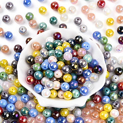 ガラスシードビーズ  虹メッキ  ラウンド  ミックスカラー  10x9~10mm  穴：1.2~1.6mm  約355個/ポンド&nbsp;SEED-N007-10mm-16
