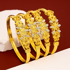 女性用亜鉛合金＆ラインストーンバングル  花  ゴールドカラー  内径：2.44インチ（6.2cm）&nbsp;FS-WG30B20-01