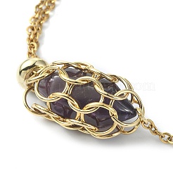 Natural Amethyst Bullet Link Slider Bracelets&nbsp;BJEW-JB09902-05