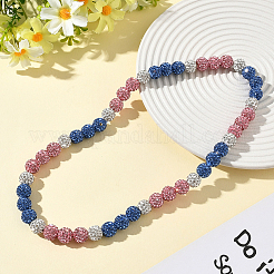 1Pc Polymer Clay Rhinestone Round Beaded Stretch Necklaces&nbsp;NJEW-SP0001-14I