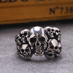 Steam Punk Style Stainless Steel Multi-Skull Finger Rings&nbsp;SKUL-PW0005-08H