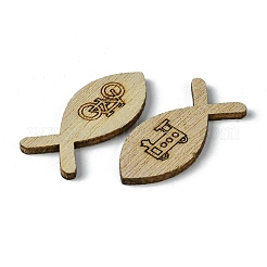 100個の木製カボション  本/単語/十字模様の魚  ベージュ  40.5x17.5x2.5mm  100個/セット&nbsp;WOOD-G020-07