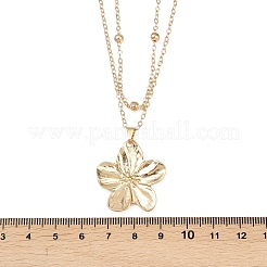 合金フラワーペンダントと鉄チェーンの二重層ネックレス（女性用）  ゴールドカラー  15.75インチ（40cm）&nbsp;NJEW-A066-02G