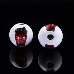コーヒーがテーマのプリント木製ビーズ  クリスマスラウンド  ミックスカラー  飲み物の模様  15.5~16x15mm  穴：3.5mm&nbsp;WOOD-D006-10